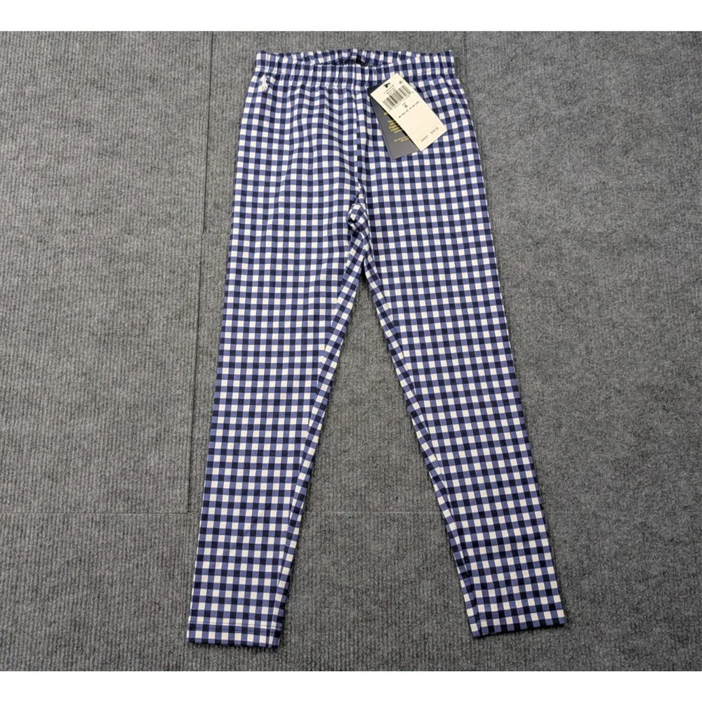 Polo Ralph Lauren Leggings Girls 6 Blue Plaid Gingham Layered Set Preppy Classic